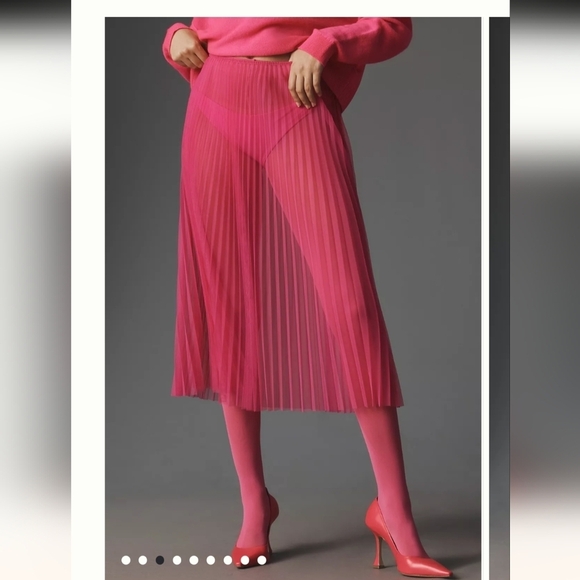 NWT Anthropologie Sunburst sheer Pink Pleated Midi Skirt Sz LP fits XL/1x - Picture 12 of 14